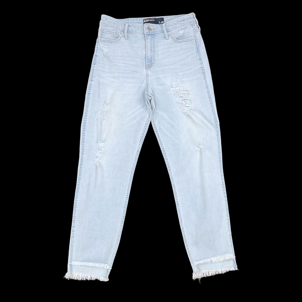 Hollister Jeans Women 28x25 Light Blue High Rise Distressed Ripped Boyfriend